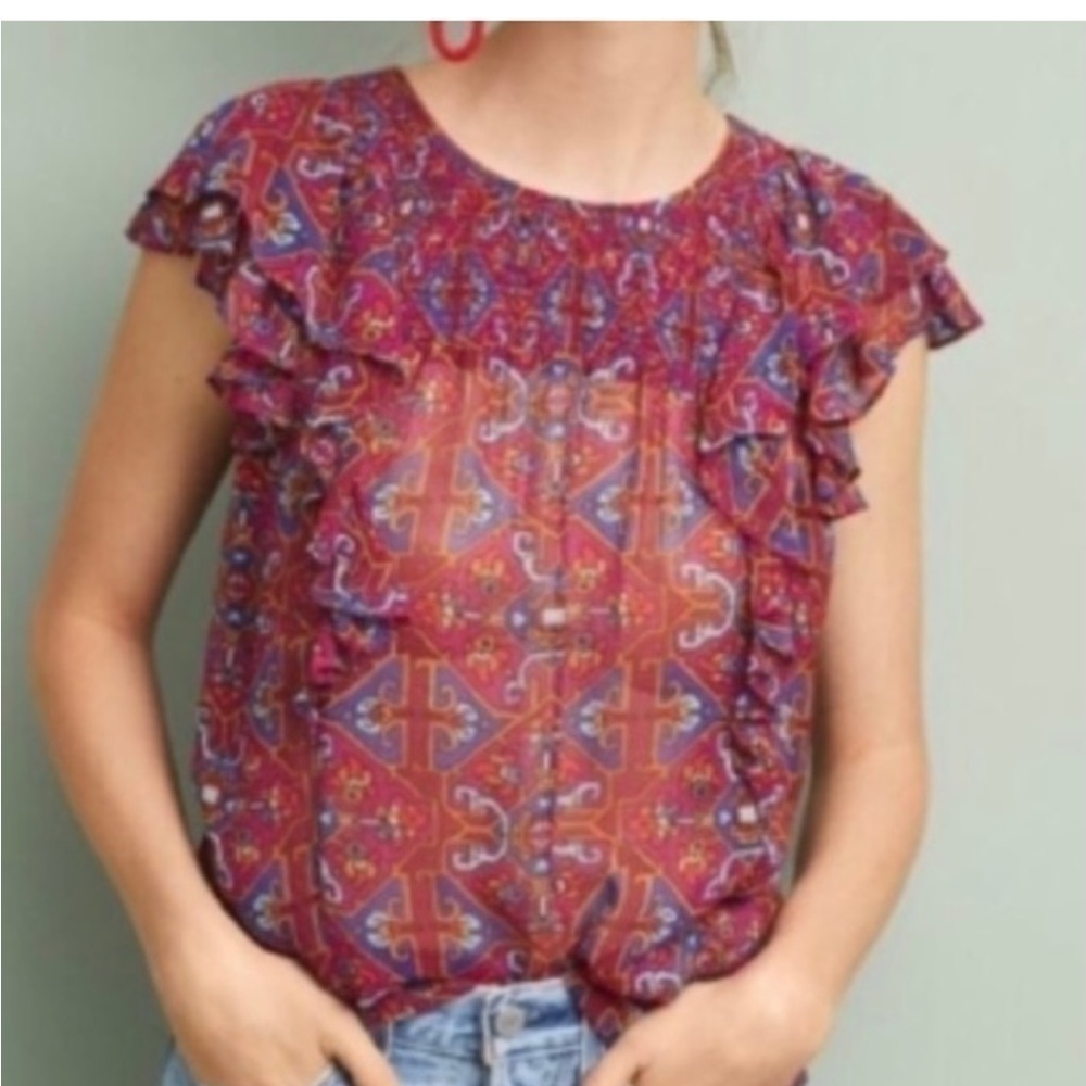 Meadow Rue by Anthropologie Flutter Sleeve Sheer Top SZ: 0